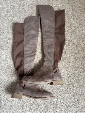 Charlotte Russe Women's Taupe Over-the-Knee Stretch Suede Boots
